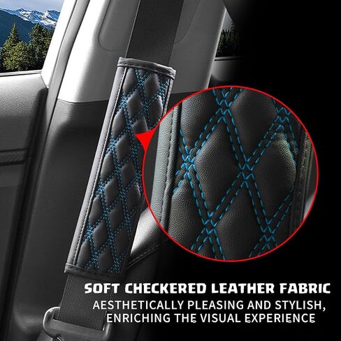 Car Seat Belt Pads, Harness Pad for All Cars and Backpack Straps,2 PCS Leather Seatbelt Covers Protect Your Neck and Shoulder & More Comfortable Driving, Car Interior Accessories (Black/Blue) in Saudi Arabia
