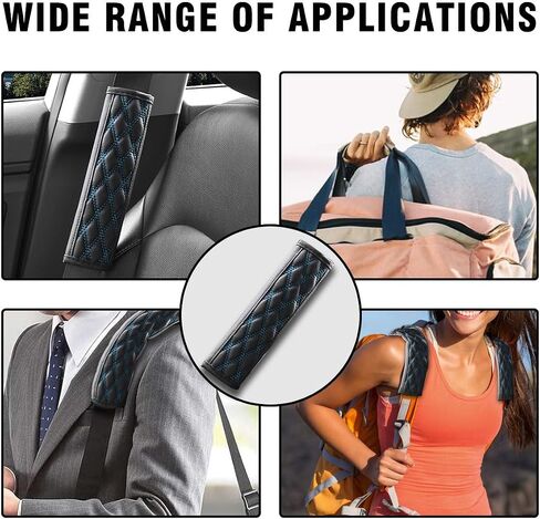 Car Seat Belt Pads, Harness Pad for All Cars and Backpack Straps,2 PCS Leather Seatbelt Covers Protect Your Neck and Shoulder & More Comfortable Driving, Car Interior Accessories (Black/Blue) in Saudi Arabia