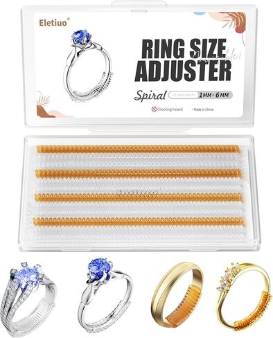 مجموعة ضبط حجم الخاتم غير المرئية للخواتم السائبة، واقيات الحلقات لجعل الخاتم أصغر حجمًا، أداة تشديد المجوهرات الحلزونية المصنوعة من السيليكون الشفاف والذهبي، 12 عبوة - 4 مقاسات دائرية ومسطحة تناسب أي حلقة تقريبًا in Kuwait