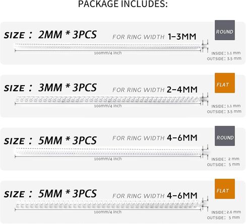 مجموعة ضبط حجم الخاتم غير المرئية للخواتم السائبة، واقيات الحلقات لجعل الخاتم أصغر حجمًا، أداة تشديد المجوهرات الحلزونية المصنوعة من السيليكون الشفاف والذهبي، 12 عبوة - 4 مقاسات دائرية ومسطحة تناسب أي حلقة تقريبًا in Kuwait