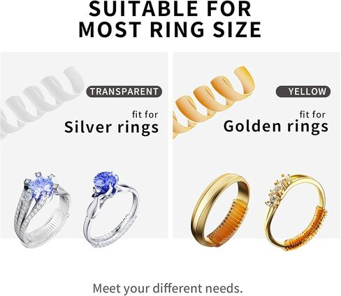 مجموعة ضبط حجم الخاتم غير المرئية للخواتم السائبة، واقيات الحلقات لجعل الخاتم أصغر حجمًا، أداة تشديد المجوهرات الحلزونية المصنوعة من السيليكون الشفاف والذهبي، 12 عبوة - 4 مقاسات دائرية ومسطحة تناسب أي حلقة تقريبًا in Kuwait
