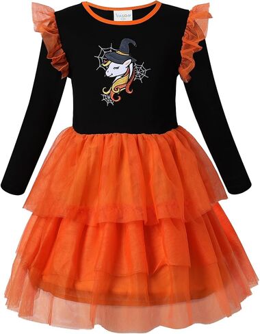 VASCHY Dress for Girls, Cute Tulle Dress Ruffle Sleeve Birthday Party Outfit Clothes for 3-9Years Toddler/Little/Big Kid in Saudi Arabia