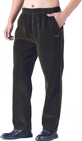 Zoulee New Men's Elastic Waist Zip Fly with Button Closure Classic-Fit Corduroy Pants in Kuwait