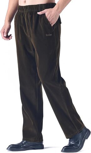 Zoulee New Men's Elastic Waist Zip Fly with Button Closure Classic-Fit Corduroy Pants in Kuwait