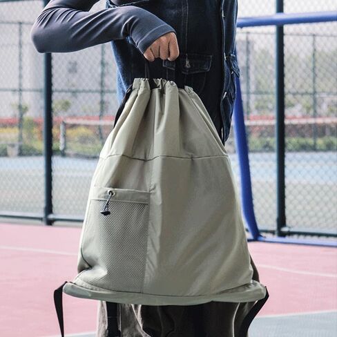 Packable Drawstring Travel Backpack, Hiking Swimming Waterproof Bag, 14L Lightweight Foldable Sports Gym Cinch Bag for Women Men, with Two Zipper Pockets and Water Bottle Mesh Pockets (Green) in Saudi Arabia