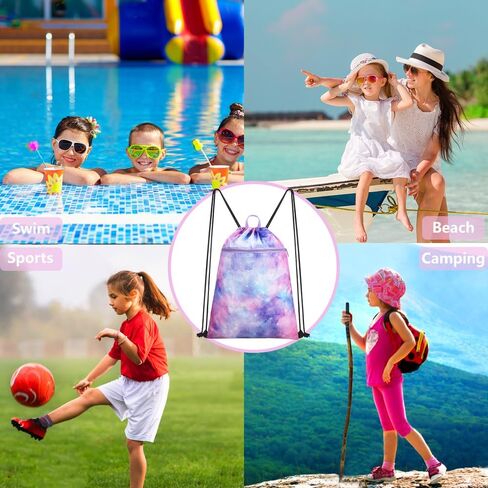 Drawstring Backpack for Kids - Girls Dance Bag,Sport Gym Beach Swim Travel Daypack With Two Water Bottle Holder in Saudi Arabia