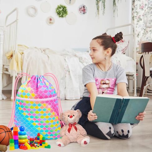 حقيبة ظهر برباط من Nidoul للأطفال والبنات وحقائب برباط وحقيبة خلفية بخيط للرقص والرياضة والسفر والسباحة على الشاطئ وحمام السباحة، حورية البحر in Kuwait