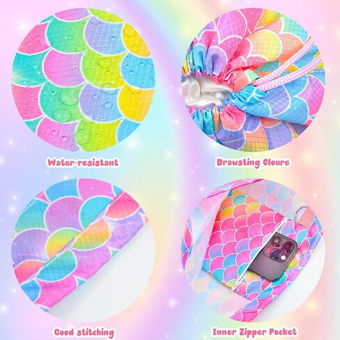 حقيبة ظهر برباط من Nidoul للأطفال والبنات وحقائب برباط وحقيبة خلفية بخيط للرقص والرياضة والسفر والسباحة على الشاطئ وحمام السباحة، حورية البحر in Kuwait