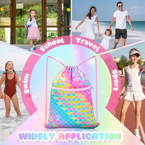 حقيبة ظهر برباط من Nidoul للأطفال والبنات وحقائب برباط وحقيبة خلفية بخيط للرقص والرياضة والسفر والسباحة على الشاطئ وحمام السباحة، حورية البحر in Kuwait