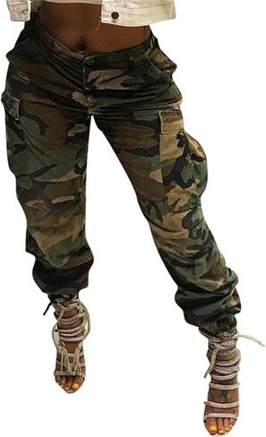 Seltaon Casual Camo Cargo Pants for Women Fall Camouflage Army Fatigue Jogger Sweatpants Trousers Plus Size in Kuwait