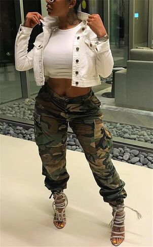 Seltaon Casual Camo Cargo Pants for Women Fall Camouflage Army Fatigue Jogger Sweatpants Trousers Plus Size in Kuwait