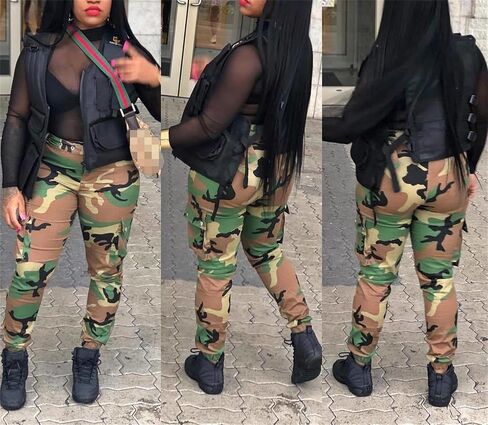 Seltaon Casual Camo Cargo Pants for Women Fall Camouflage Army Fatigue Jogger Sweatpants Trousers Plus Size in Kuwait