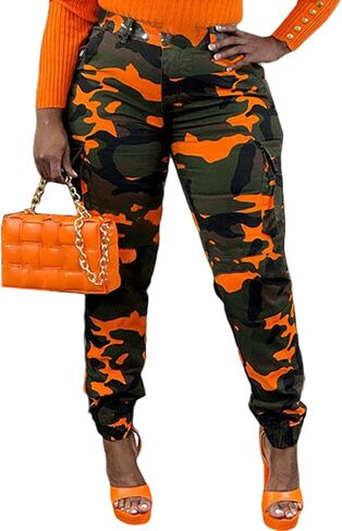 Seltaon Casual Camo Cargo Pants for Women Fall Camouflage Army Fatigue Jogger Sweatpants Trousers Plus Size in Kuwait