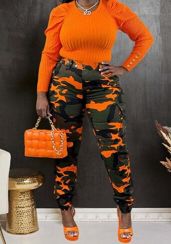 Seltaon Casual Camo Cargo Pants for Women Fall Camouflage Army Fatigue Jogger Sweatpants Trousers Plus Size in Kuwait