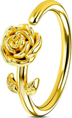 OUFER Nose Rings Flower Rose Seamless Open Nose Rings Hoops 20G, Stainless Steel Floral Nose Helix Daith Rook Tragus Piercing Jewelry for Women Men in Kuwait