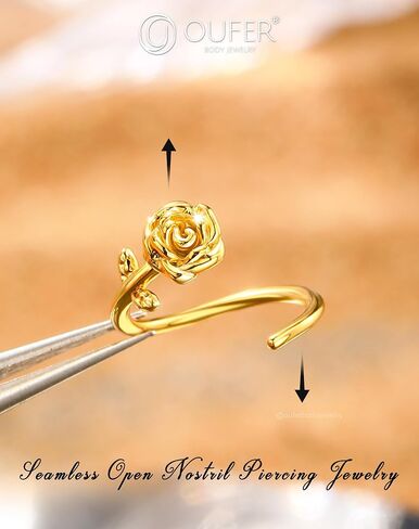 OUFER Nose Rings Flower Rose Seamless Open Nose Rings Hoops 20G, Stainless Steel Floral Nose Helix Daith Rook Tragus Piercing Jewelry for Women Men in Kuwait
