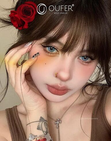OUFER Nose Rings Flower Rose Seamless Open Nose Rings Hoops 20G, Stainless Steel Floral Nose Helix Daith Rook Tragus Piercing Jewelry for Women Men in Kuwait