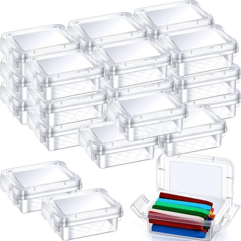 24 Pcs Plastic Crayon Box with Lid, Clear Stackable Crayon Organizer Crayon Holder Case Crayon Storage Containers for School for Pen Pencil Art Crafts School Classroom Supplies (24) in Kuwait