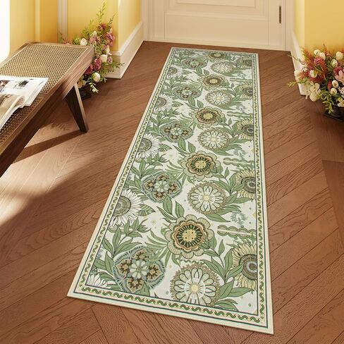 Lahome عباد الشمس عداء المطبخ البساط، 2x6 عداء السجاد للممر 6ft قابل للغسل عداء البساط عدم الانزلاق عداء الحمام، مزرعة خضراء الأزهار عداء البساط سجادة أرضية لغرفة النوم مدخل الغسيل in Saudi Arabia
