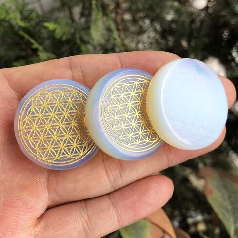 35mm Flower of Life Palm Stone, Carving Flat Round Gemstone Orgone Energy Pocket Stones Healing Crystal in Saudi Arabia