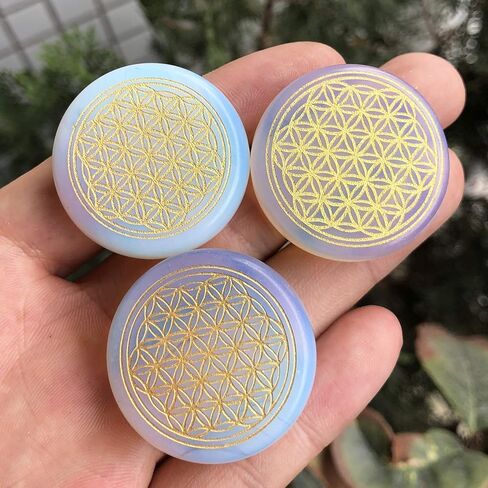 35mm Flower of Life Palm Stone, Carving Flat Round Gemstone Orgone Energy Pocket Stones Healing Crystal in Saudi Arabia