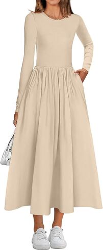 KIRUNDO Women Casual Long Sleeve Wedding Guest Dress Fall Dresses Homecoming Elegant Boho Flowy Midi Dress with Pockets in Kuwait