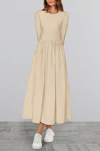 KIRUNDO Women Casual Long Sleeve Wedding Guest Dress Fall Dresses Homecoming Elegant Boho Flowy Midi Dress with Pockets in Kuwait