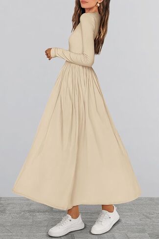 KIRUNDO Women Casual Long Sleeve Wedding Guest Dress Fall Dresses Homecoming Elegant Boho Flowy Midi Dress with Pockets in Kuwait