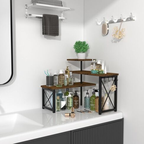 Corner Countertop Shelves,Counter Organizer for Bathroom,Kitchen,Wood 3 Tier Shelf Organization,Rustic Counter Corner Shelf in Saudi Arabia