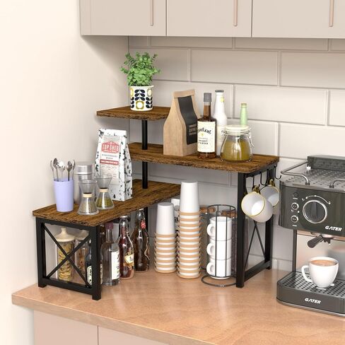 Corner Countertop Shelves,Counter Organizer for Bathroom,Kitchen,Wood 3 Tier Shelf Organization,Rustic Counter Corner Shelf in Saudi Arabia