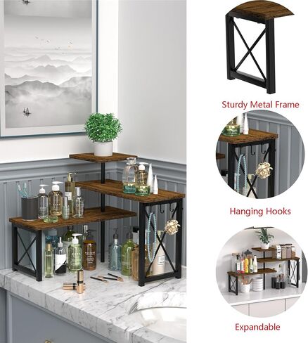 Corner Countertop Shelves,Counter Organizer for Bathroom,Kitchen,Wood 3 Tier Shelf Organization,Rustic Counter Corner Shelf in Saudi Arabia
