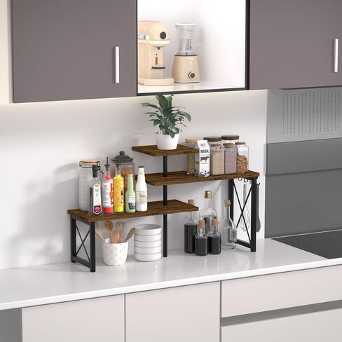 Corner Countertop Shelves,Counter Organizer for Bathroom,Kitchen,Wood 3 Tier Shelf Organization,Rustic Counter Corner Shelf in Saudi Arabia