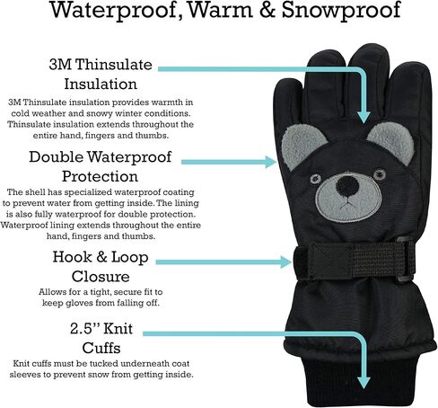 N'Ice Caps Kids Waterproof Snow Gloves Cute Animals Warm Winter Thinsulate in Saudi Arabia
