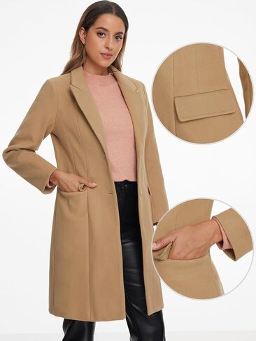 Allegra K Winter Coat for Women's Notch Lapel Mid-Long Single Breasted Overcoat Pea Coats in Saudi Arabia