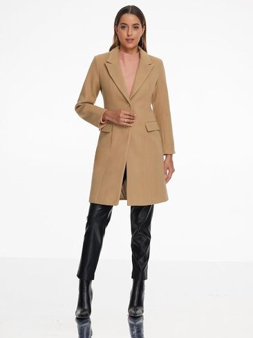 Allegra K Winter Coat for Women's Notch Lapel Mid-Long Single Breasted Overcoat Pea Coats in Saudi Arabia