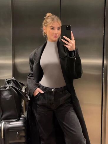 REORIA Women's Long Sleeve Bodysuits Mock Turtleneck Slim Tight Double Lined Basic Layering Body Suits Tops Fall Winter Outfits 2024(Light Coffee Small) in Kuwait