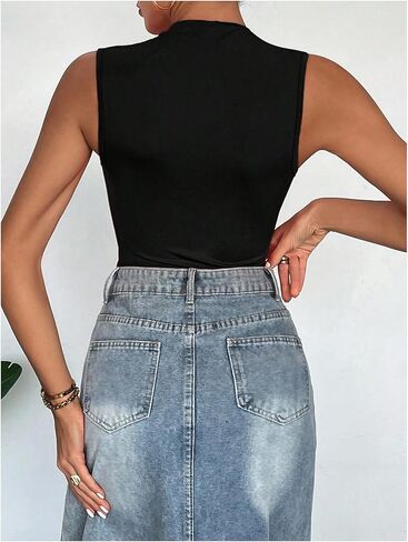 سالوبيت نسائي من SweatyRocks برقبة وهمية مكشكشة بدون أكمام كاجوال سادة in Kuwait