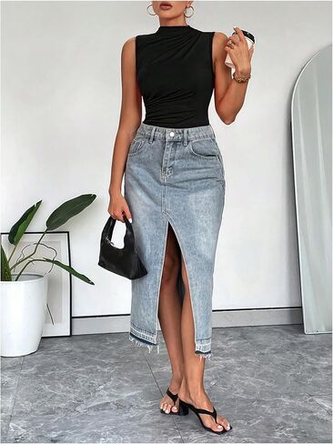 سالوبيت نسائي من SweatyRocks برقبة وهمية مكشكشة بدون أكمام كاجوال سادة in Kuwait