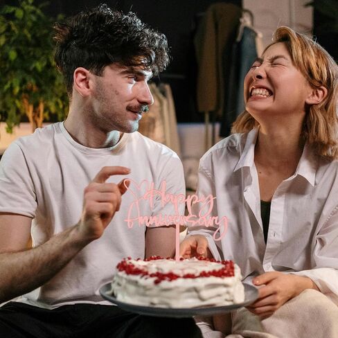 BEISHIDA Happy Aniversary Cake Top، شركة تزيين الكعكة السوداء، ديكور حفلات الذكرى السنوية لحفلات الزفاف للرجال والنساء، لوازم تزيين الكيك in Kuwait