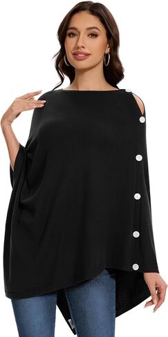 PULI Womens Shawl Wraps Scarf Button Poncho Sweater Cable Knit Oversize Versatile Cardigan Cape for Spring Fall Winter in Kuwait