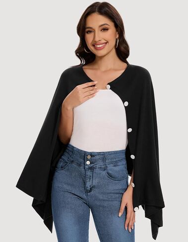 PULI Womens Shawl Wraps Scarf Button Poncho Sweater Cable Knit Oversize Versatile Cardigan Cape for Spring Fall Winter in Kuwait