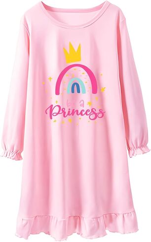 Tkria Girls Nightgowns 3-10 Years Flutter Long Sleeves Nightdress Nightie Dress Sleepwear Pajamas for Toddler Kids Girls in Kuwait