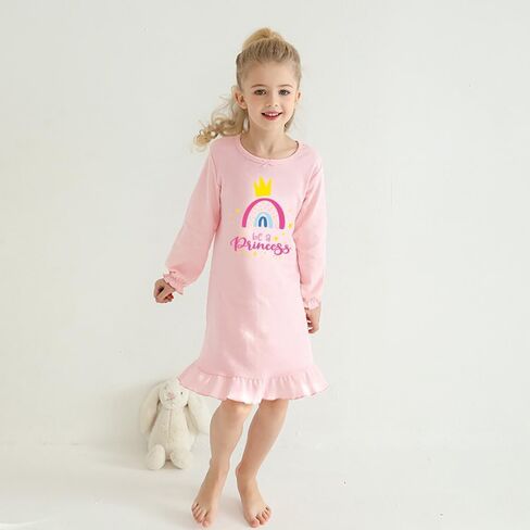 Tkria Girls Nightgowns 3-10 Years Flutter Long Sleeves Nightdress Nightie Dress Sleepwear Pajamas for Toddler Kids Girls in Kuwait