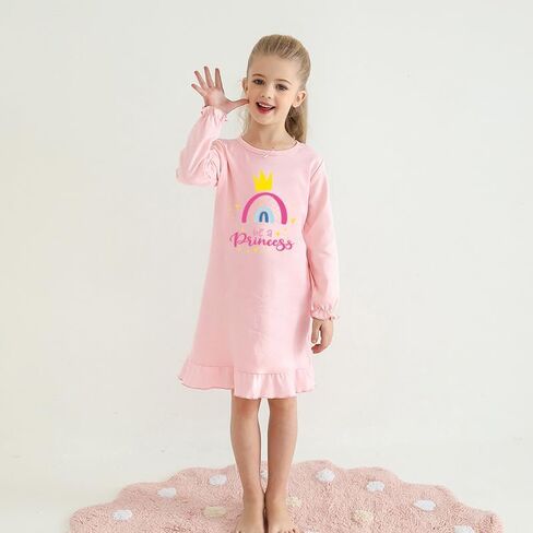 Tkria Girls Nightgowns 3-10 Years Flutter Long Sleeves Nightdress Nightie Dress Sleepwear Pajamas for Toddler Kids Girls in Kuwait