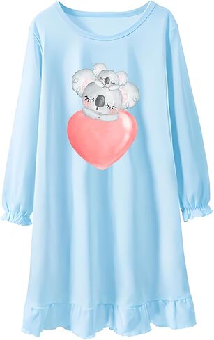 Tkria Girls Nightgowns 3-10 Years Flutter Long Sleeves Nightdress Nightie Dress Sleepwear Pajamas for Toddler Kids Girls in Kuwait