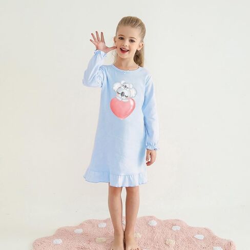 Tkria Girls Nightgowns 3-10 Years Flutter Long Sleeves Nightdress Nightie Dress Sleepwear Pajamas for Toddler Kids Girls in Kuwait