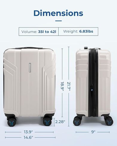 BAGSMART Expandable Carry On Luggage 22x14x9 Airline Approved, 1OO% PC Lightweight Hard Shell Suitcase, 20 Inch Travel Luggage with Spinner Wheels, Waterproof Rolling Suitcase, Biege in Saudi Arabia