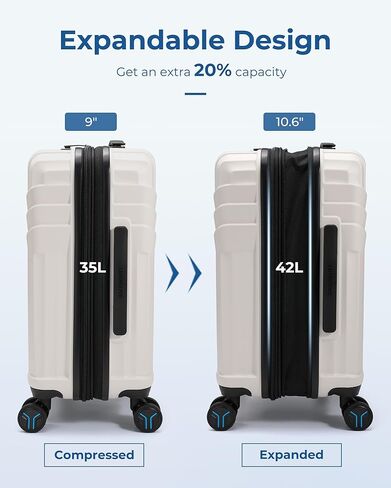 BAGSMART Expandable Carry On Luggage 22x14x9 Airline Approved, 1OO% PC Lightweight Hard Shell Suitcase, 20 Inch Travel Luggage with Spinner Wheels, Waterproof Rolling Suitcase, Biege in Saudi Arabia