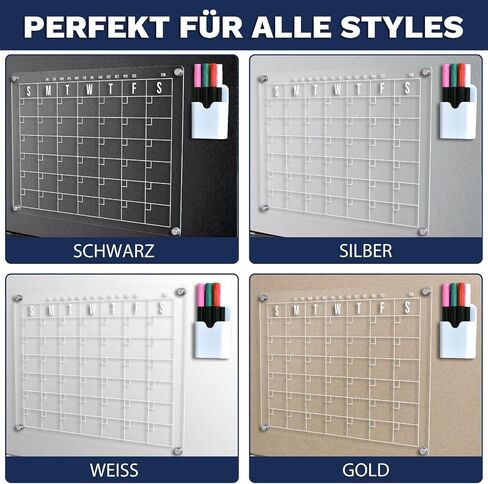 Scribbles That Matter Acrylic Calendar for Fridge, Set of 2 Boards, 6 Markers + Holder! Microfibre Cloth, Non-Scratch Silicon Caps for Magnets| Your Daily, Weekly, Monthly Fridge Calendar | 16" x 12" in Saudi Arabia