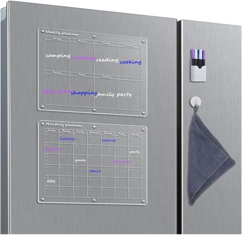 Scribbeo Magnetic Dry Erase Calendar Board for Fridge, 40cmx30cm Clear 2 Set, Acrylic Magnetic Fridge Calendar, Meal Planner for Fridge, Weekly Planner and Monthly Planner (Monthly and Weekly) in Saudi Arabia